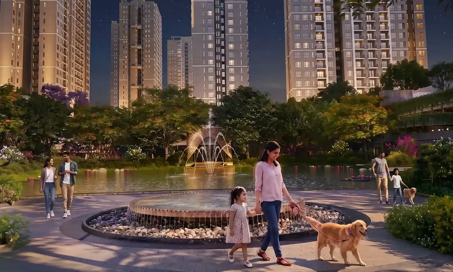 Central Landscaped Park & Water Feature